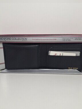 Buxton Genuine Leather Credit Card Billfold Wallet Black Milled Leather NEW